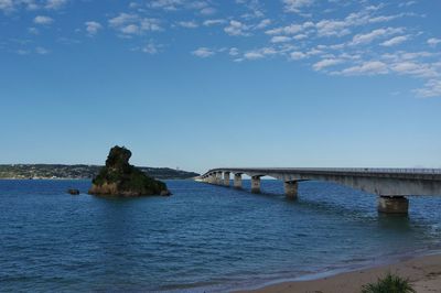 Bridge over river against blue sky