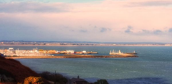 Scenic view of sea against sky at sunset