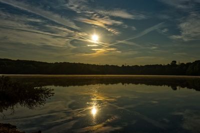 Scenic view of lake against sky during sunset