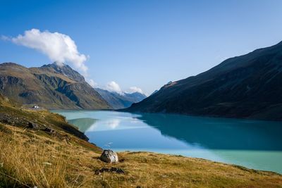 Scenic view of lake and mountains against sky silvretta 