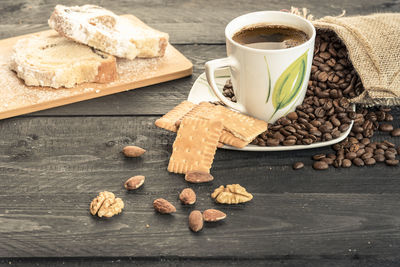 Close-up of coffee cup on table