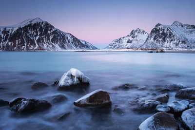 Scenic view of snowcapped mountains against sky