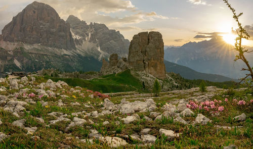 Scenic view of rocky mountains against sky