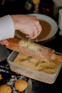 Close-up of person preparing food