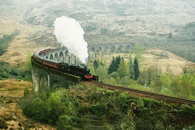 Train moving on railroad track