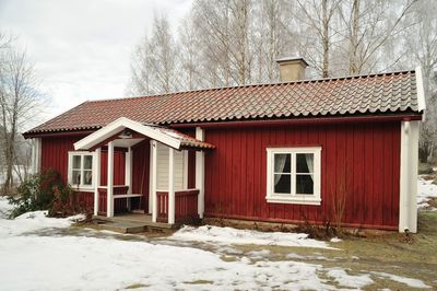 House on snow covered landscape