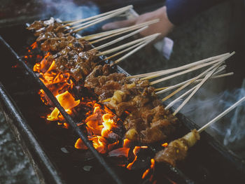 Close-up of food on barbecue grill