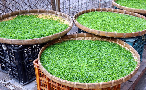 High angle view of vegetables in market