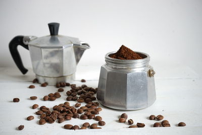 Close-up of coffee beans on table