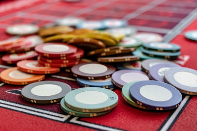 High angle view of various objects on table