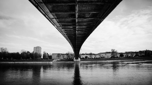 Bridge over river with buildings in background