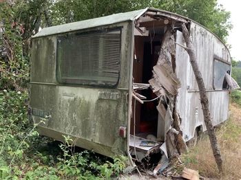 Abandoned truck on field