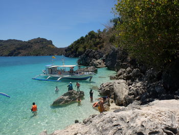 High angle view of people on beach