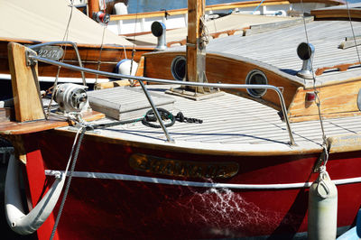 Boats moored in river