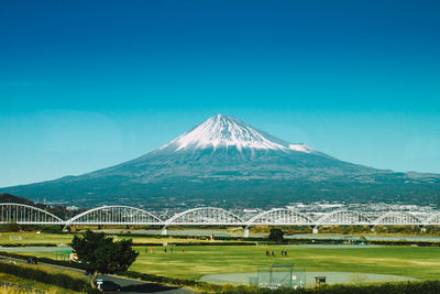 Scenic view of landscape against blue sky