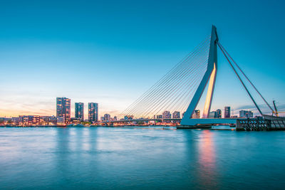 Panoramic view of the erasmus bridge in rotterdam.