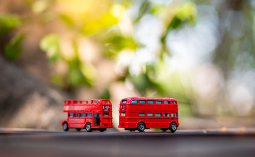 Close-up of toy car on table