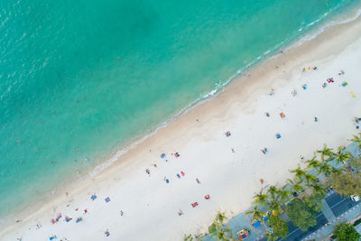 Aerial view top down of beautiful patong beach phuket thailand amazing sea beach sand tourist travel