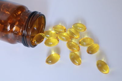 Close-up of yellow bottle against white background