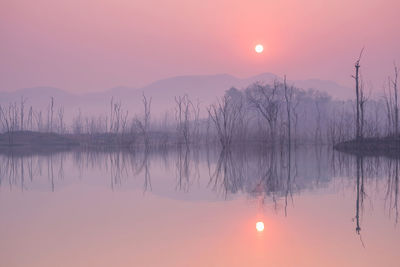 Scenic view of lake against sky during sunset