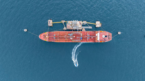 High angle view of ship in sea