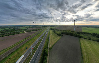 High angle view of road against sky during sunset