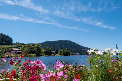 Scenic view of lake against cloudy sky