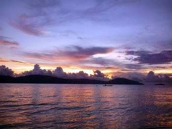 View of dramatic sky over sea during sunset