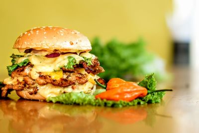 Close-up of burger in plate