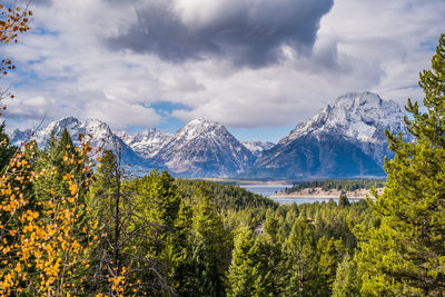 Scenic view of snowcapped mountains against sky