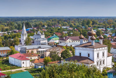 High angle view of townscape against sky