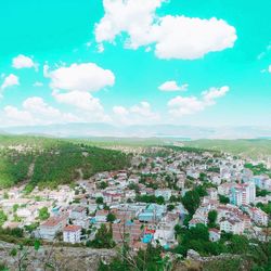 High angle view of townscape against sky