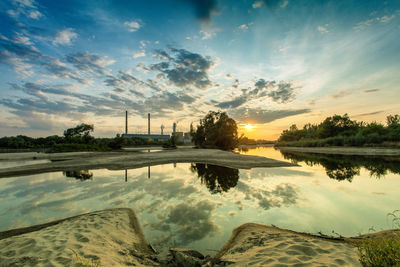 Scenic view of lake at sunset