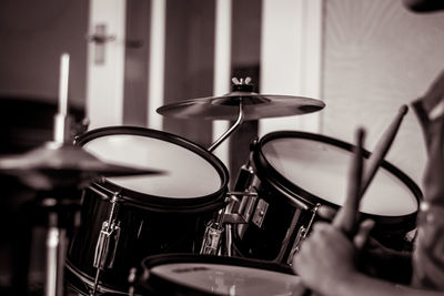 Close-up of drum set.