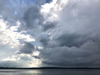 Scenic view of sea against storm clouds