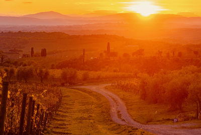 Scenic view of landscape against sky during sunset