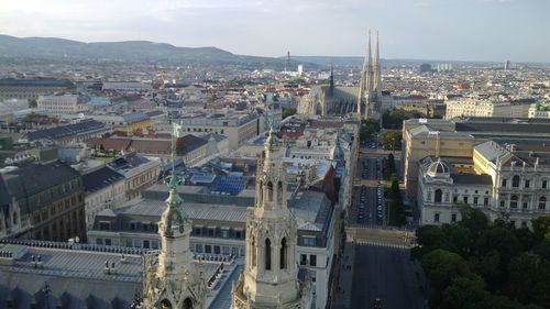 High angle view of buildings in city