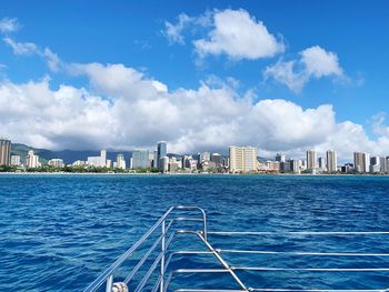 Panoramic view of sea and buildings against sky