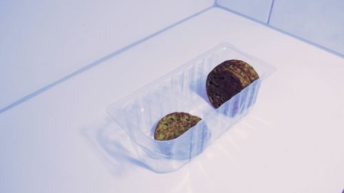High angle view of food in plate