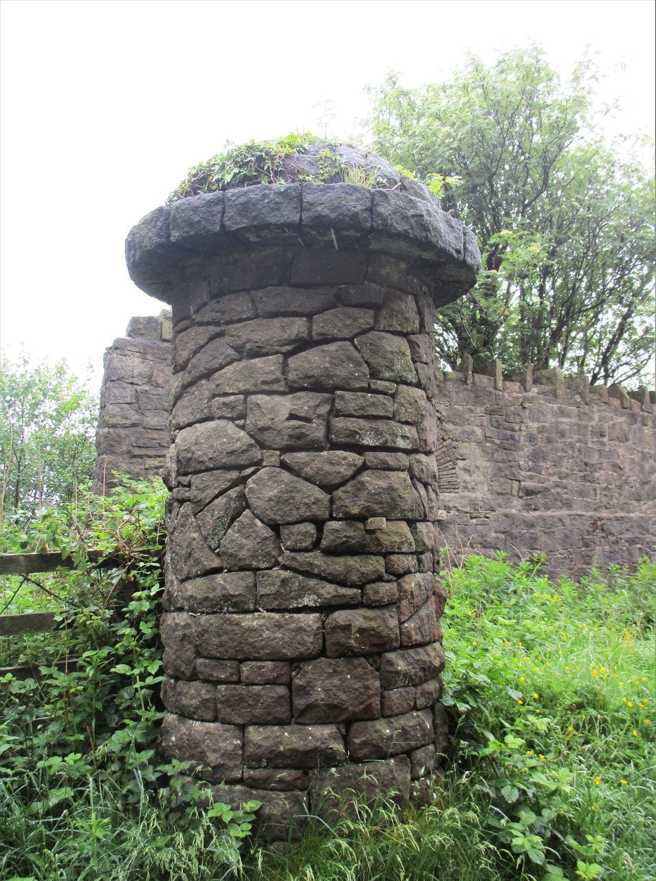 STONE WALL ON FIELD AGAINST SKY