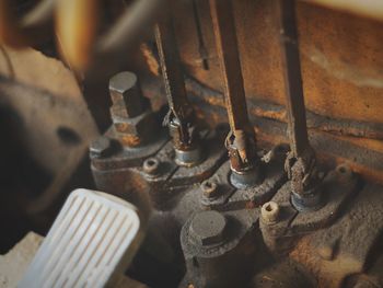 High angle view of rusty machine part