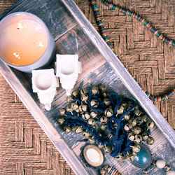 High angle view of breakfast on table