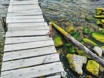 High angle view of pier over lake