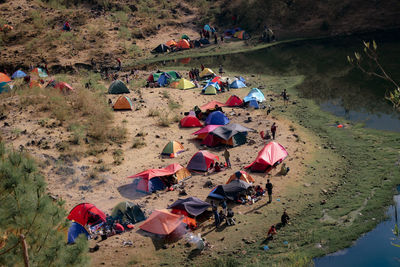 High angle view of people at beach