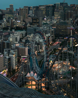 High angle view of modern buildings in city