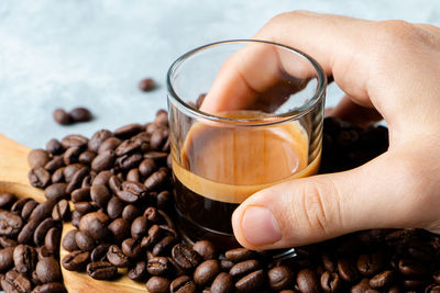 Close-up of hand holding coffee cup