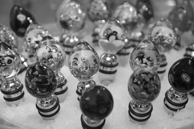 Detail shot of glass lids on table