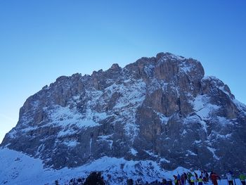 Scenic view of snowcapped mountains against clear blue sky