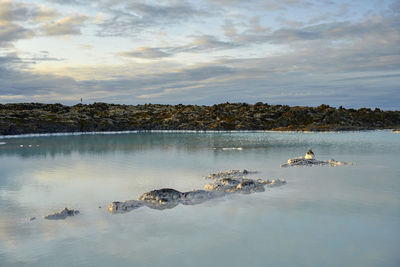 Wonderful landscape of lake with rocky shore