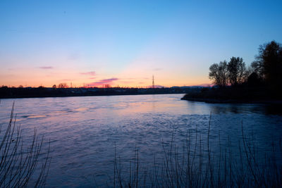 Scenic view of lake against sky during sunset